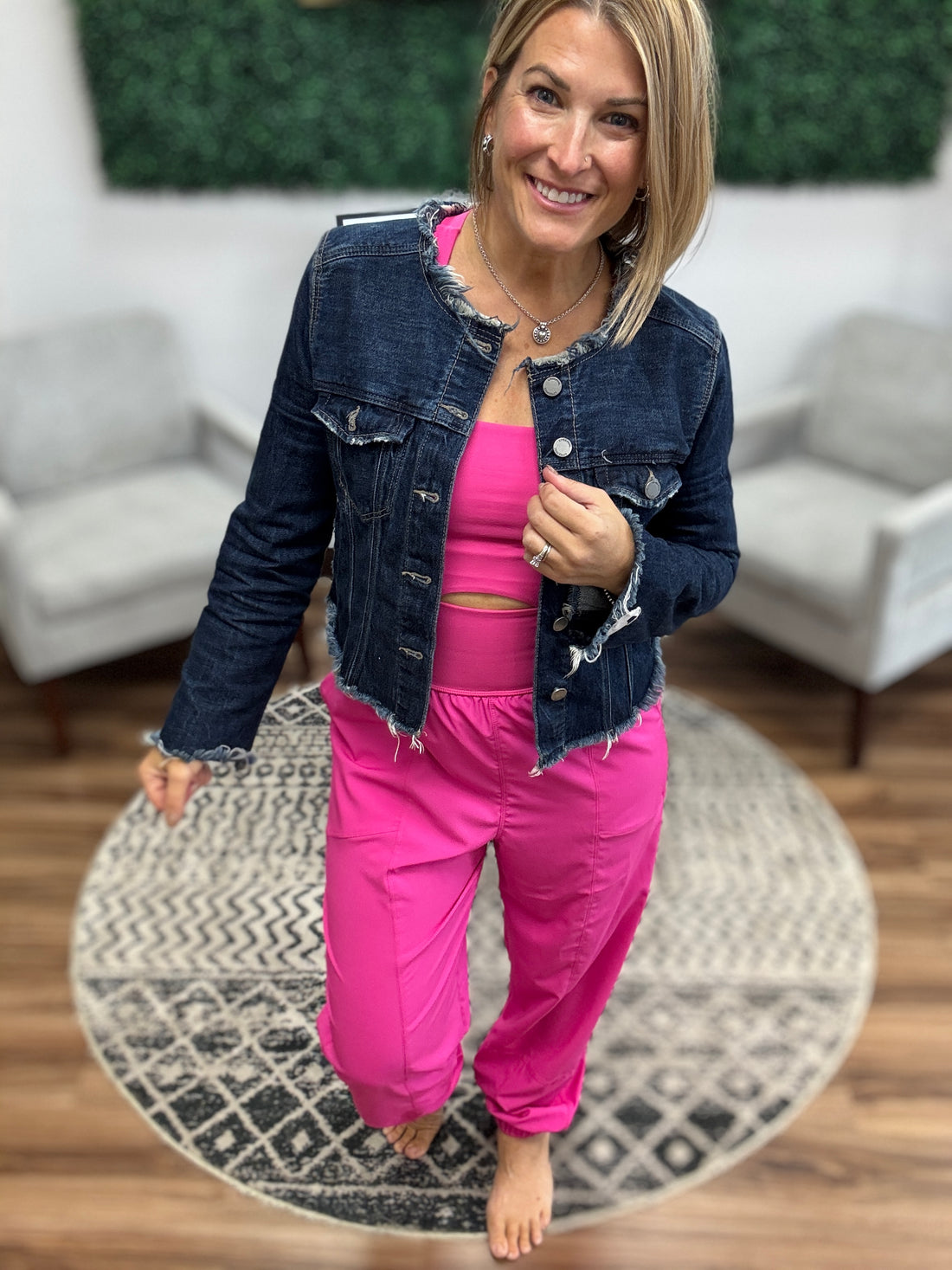 Sleeveless Jogger Jumpsuit with Cut Out - Hot Pink