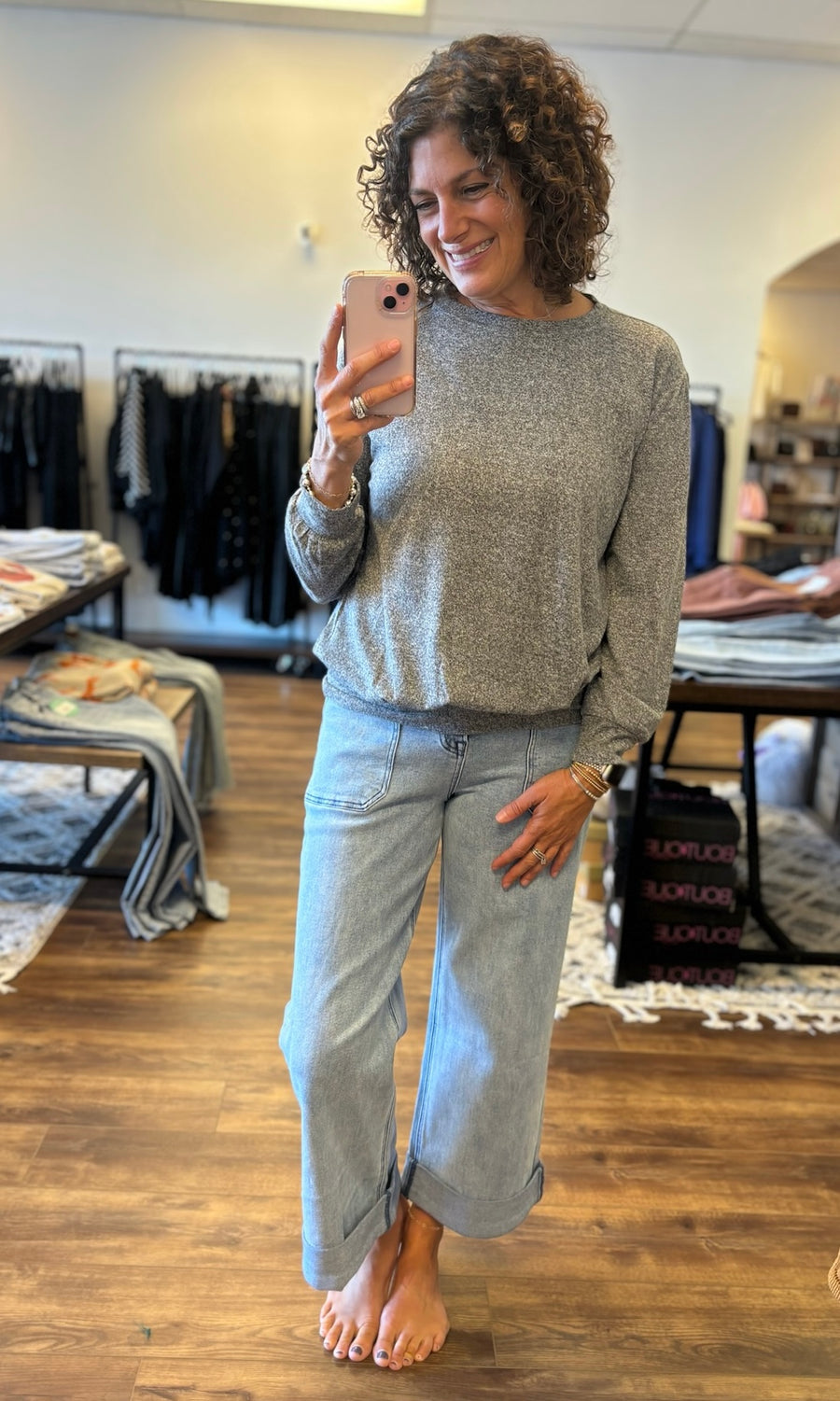 Melange Round Neck Top - Heathered Grey