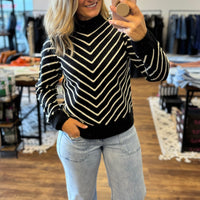 Renee - Diagonal Striped Mock Neck Sweater