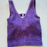 Washed Ribbed Cropped Tank with Removable Bra Pads