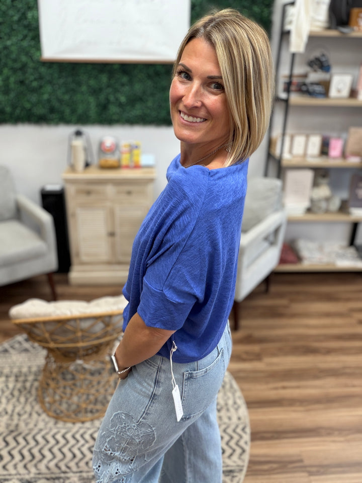 Day to Night Short Sleeve Dolman - Blue