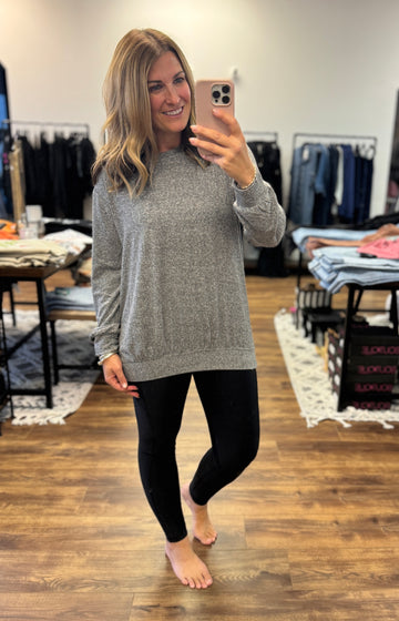 Melange Round Neck Top - Heathered Grey