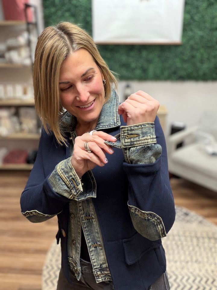 Clarissa - Mixed Media Jacket - Navy
