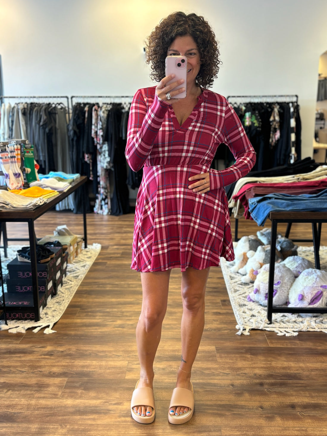 Marissa - Long Sleeve Plaid Dress