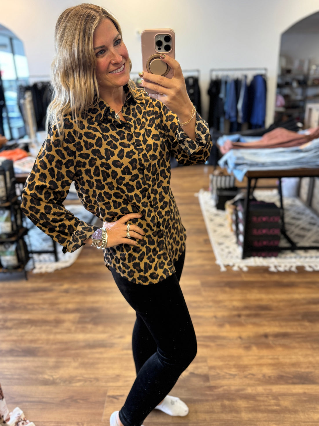 Nina - Leopard Print Button Up Blouse