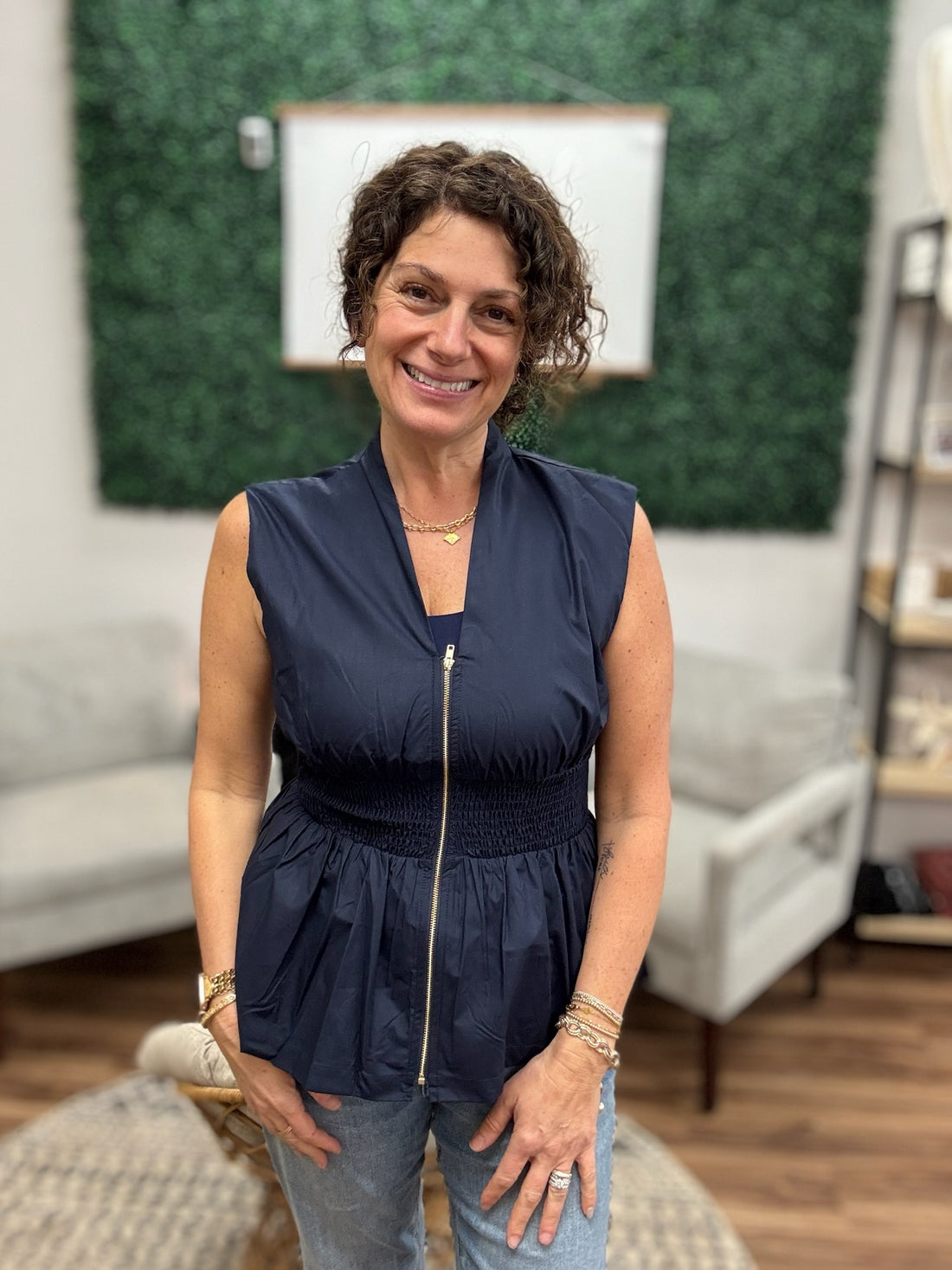 Zip It & Go Smocked Peplum Top - Navy