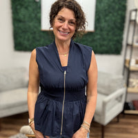 Zip It & Go Smocked Peplum Top - Navy