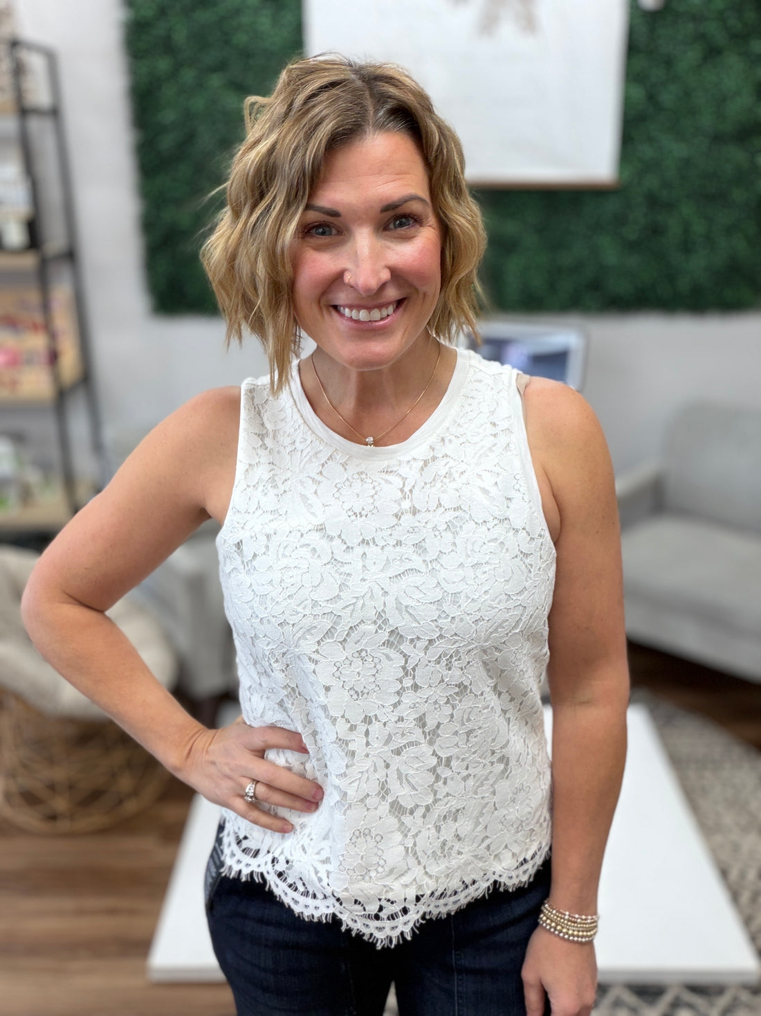 Liverpool - Sleeveless Lace-to-Knit Hybrid Top