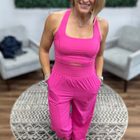 Sleeveless Jogger Jumpsuit with Cut Out - Hot Pink