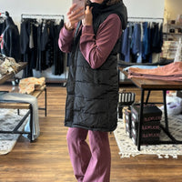 Long Puffer Vest with Hood