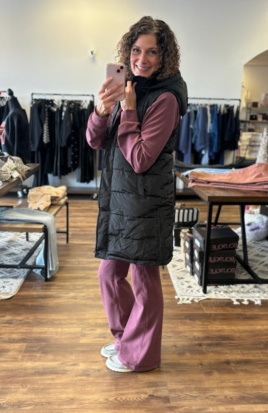 Long Puffer Vest with Hood