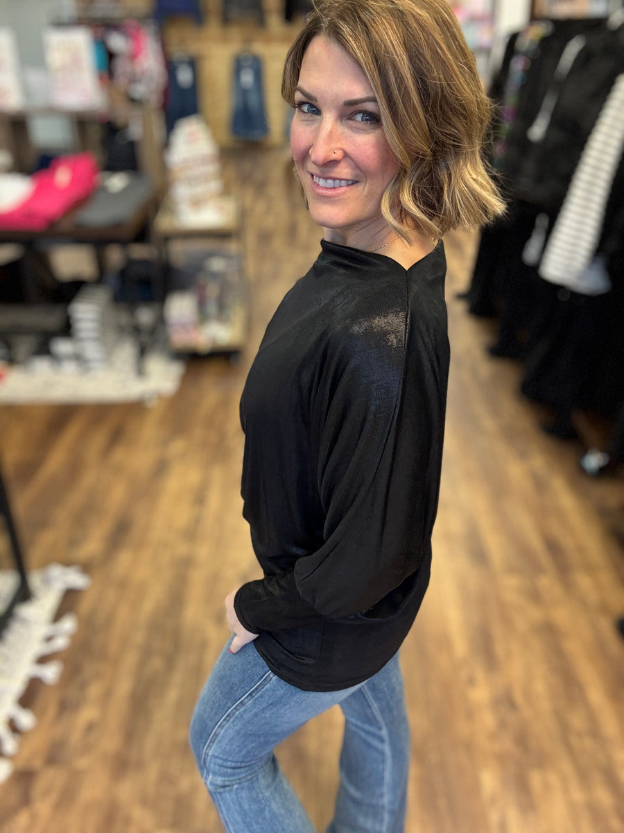 Metallic Foil Knit Top with Dolman Sleeves