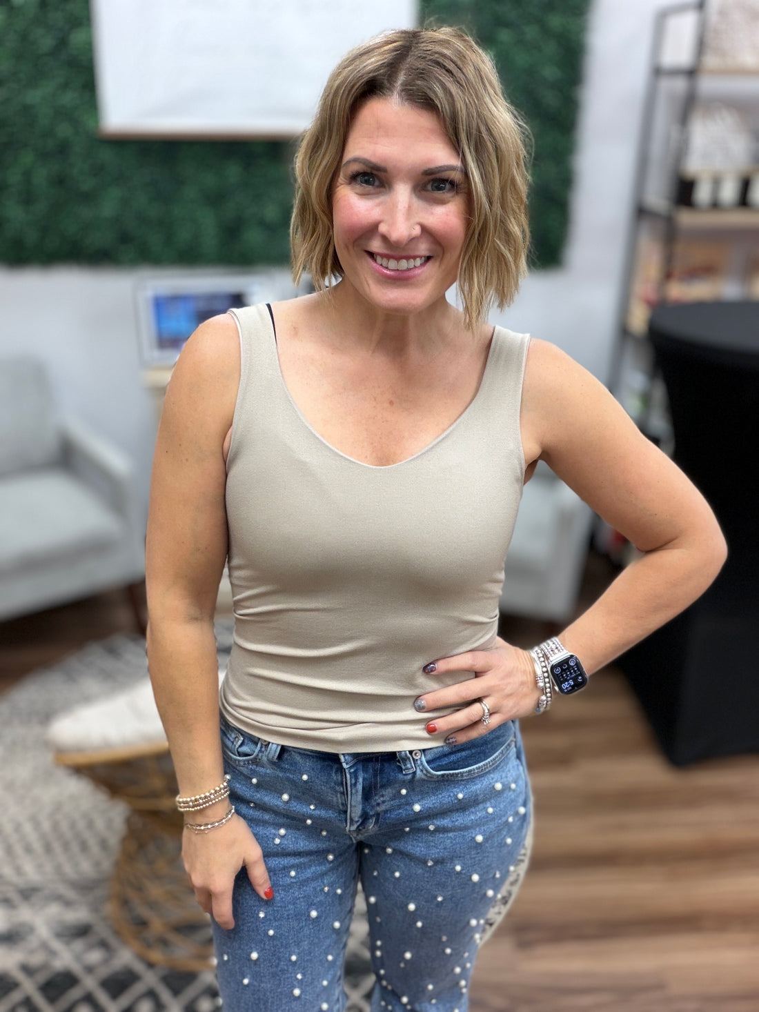 Seamless Tank Top with Shelf Bra - Ash Mocha