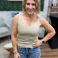 Seamless Tank Top with Shelf Bra - Ash Mocha