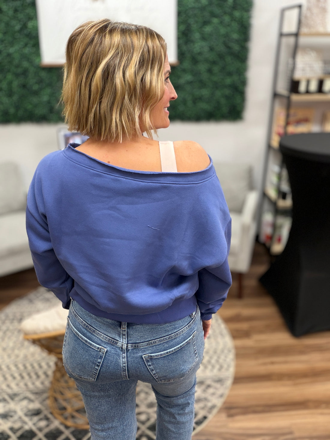 Fleece Off-Shoulder Pullover - Marlin