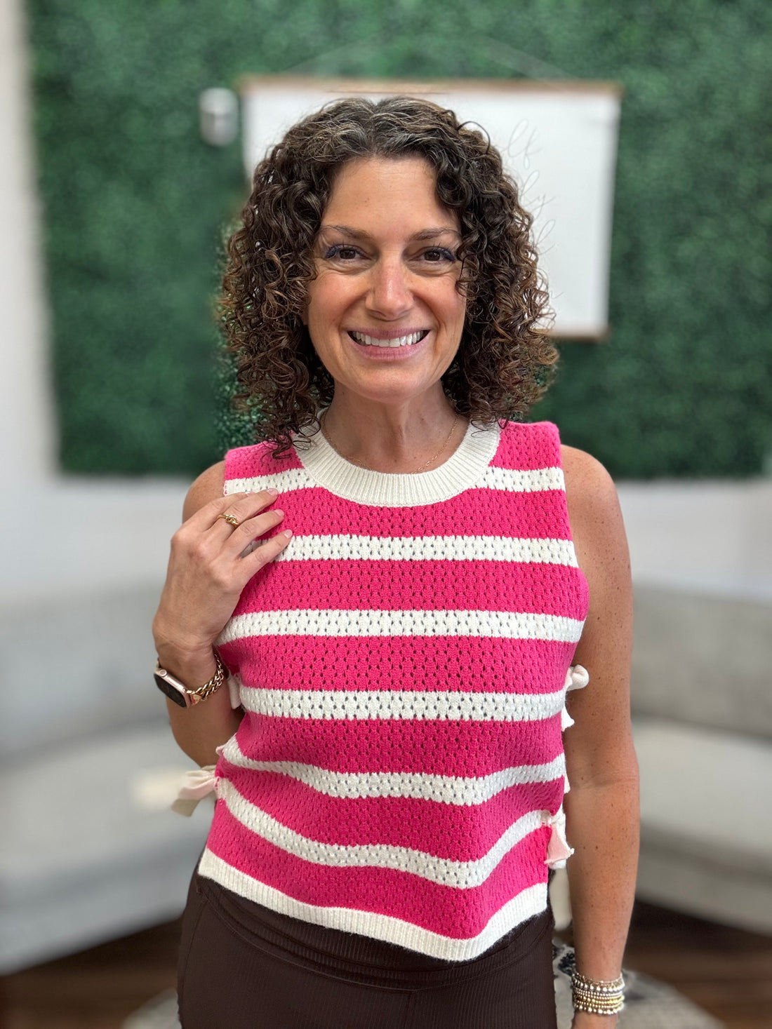 Textured Stripe Side Tied Vest - Fuchsia