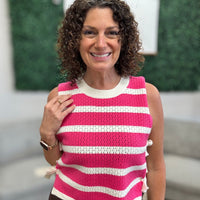 Textured Stripe Side Tied Vest - Fuchsia
