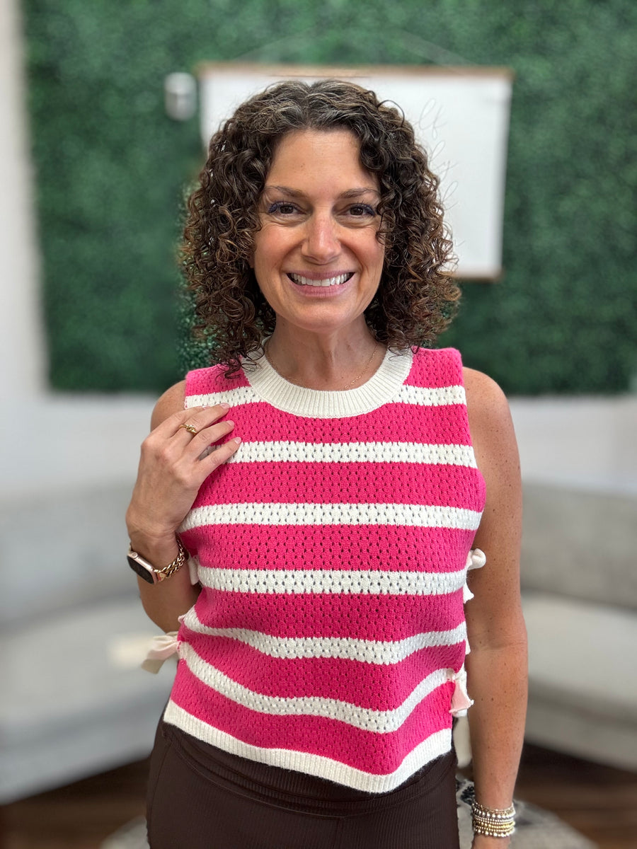 Textured Stripe Side Tied Vest - Fuchsia