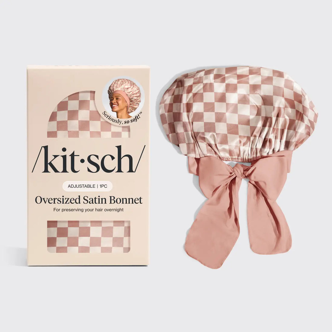 Oversized Satin Bonnet - Terracotta Checkered