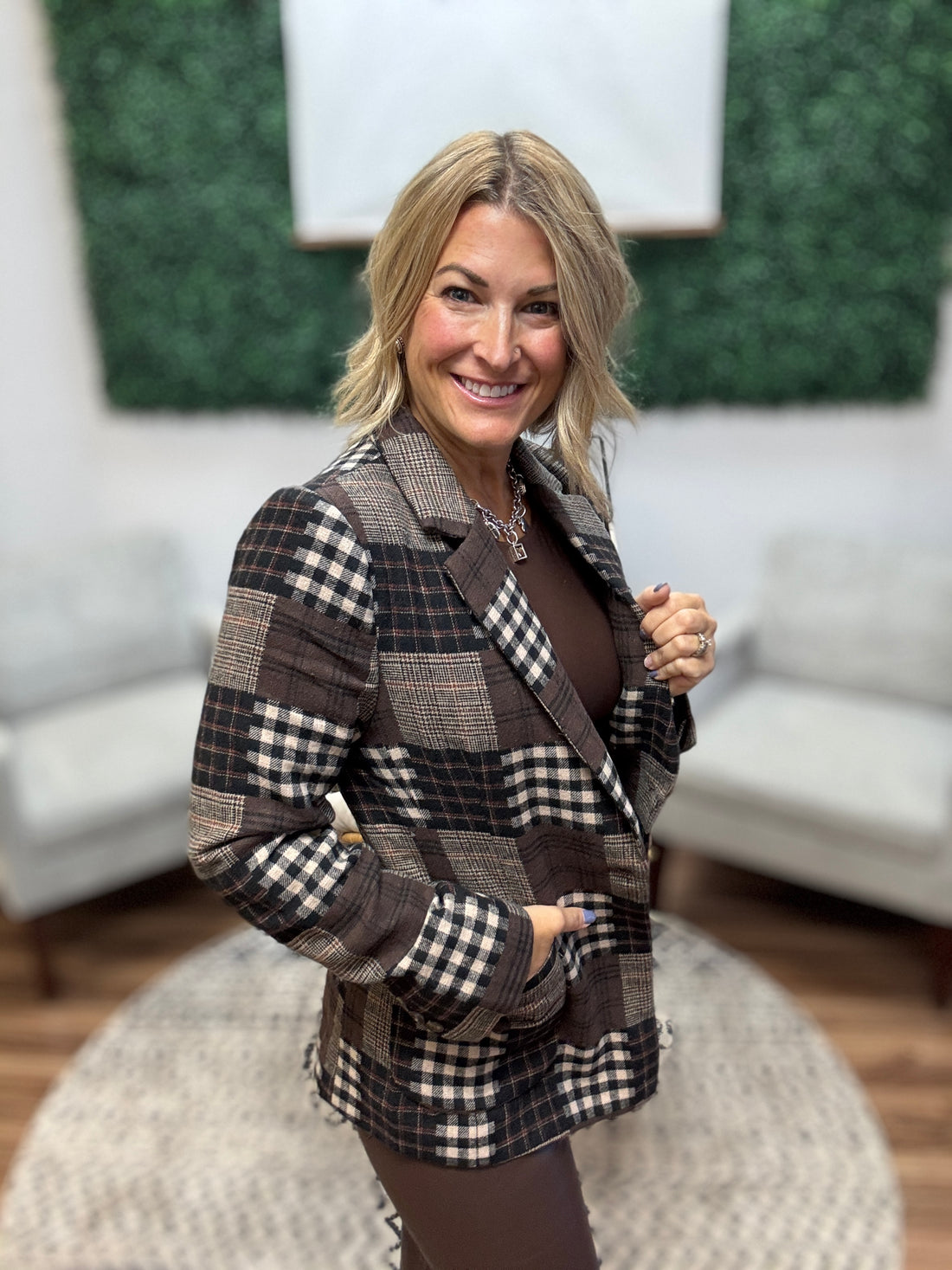 Patchwork Plaid Blazer