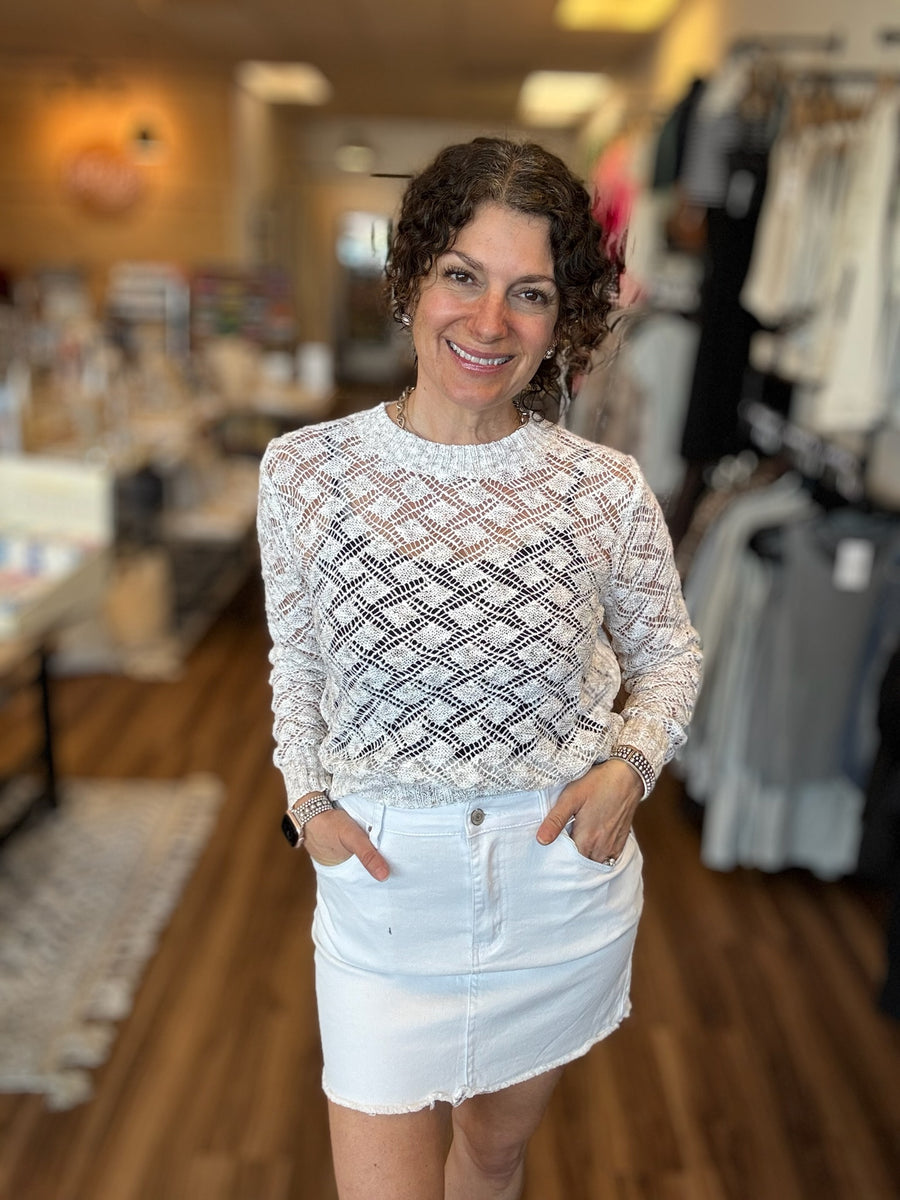 Acid Wash Frayed Hem Skirt - White