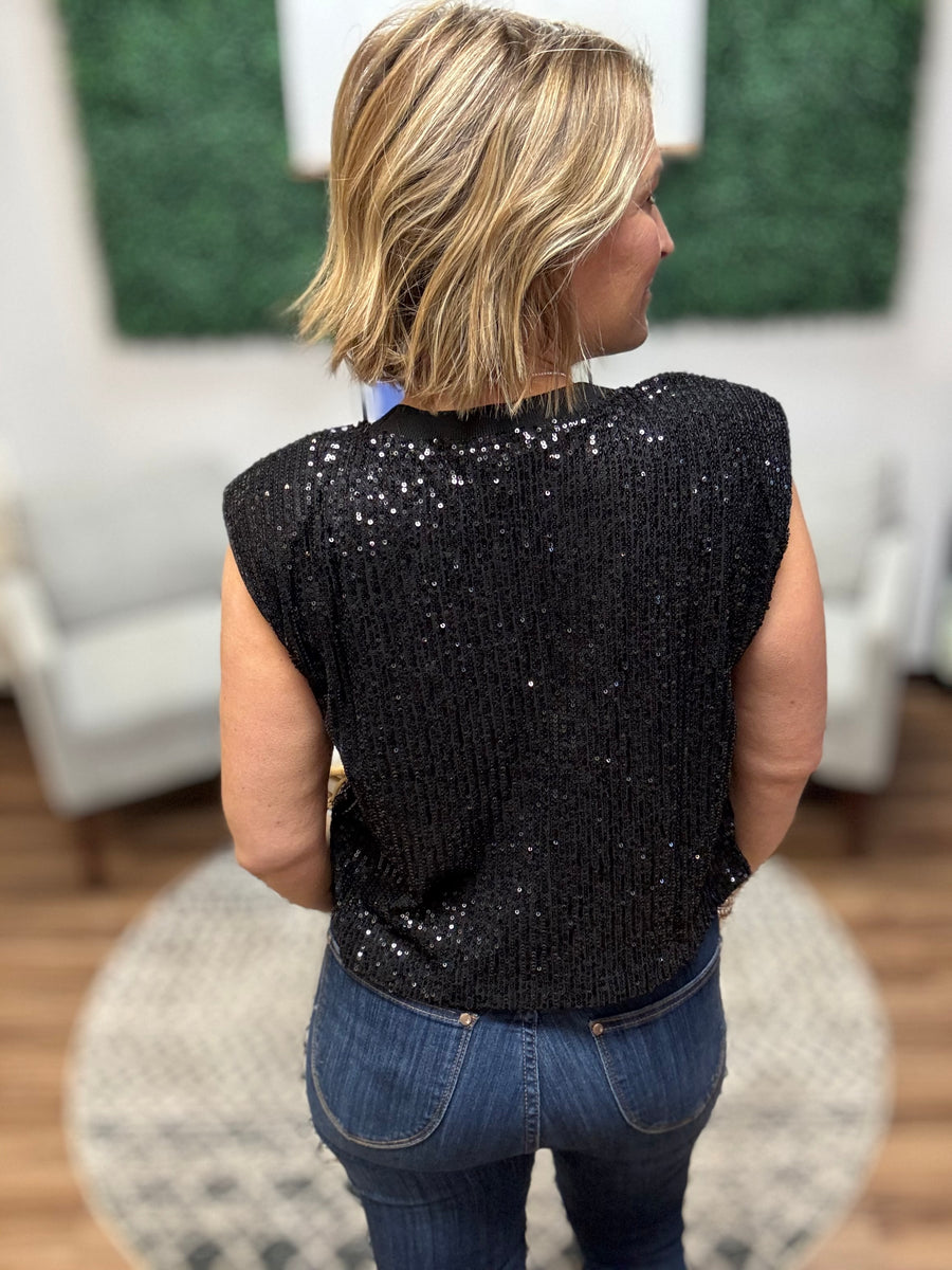 Sequin Bubble Muscle Tank - Black
