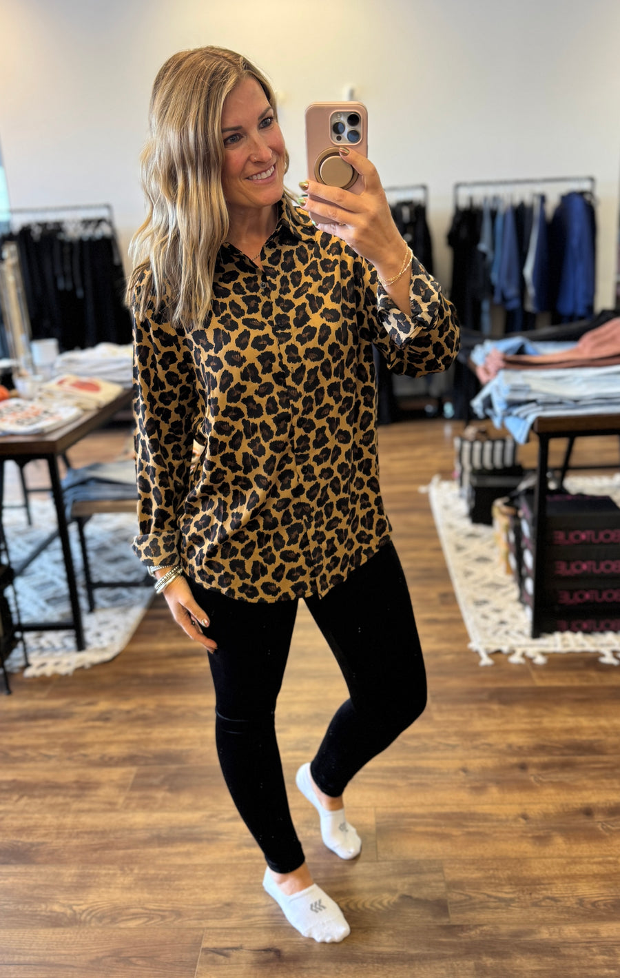 Nina - Leopard Print Button Up Blouse