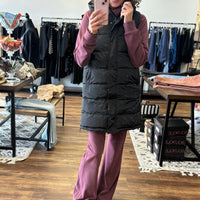 Long Puffer Vest with Hood