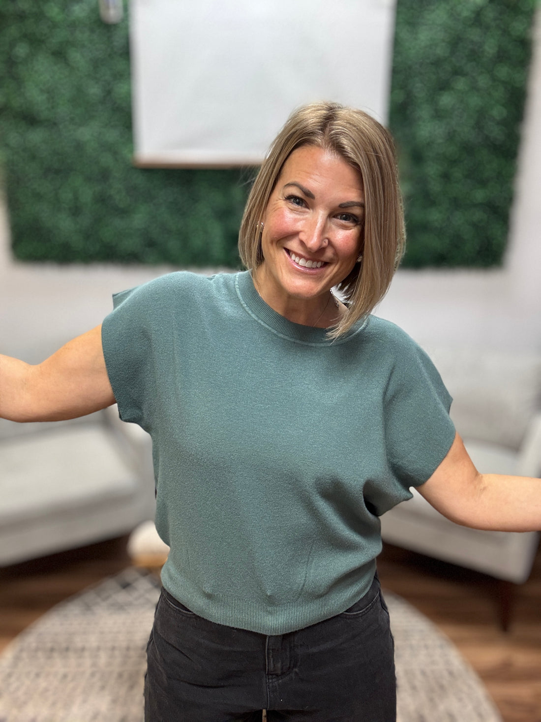 Round Neck Short Sleeve Dolman - Ash Jade