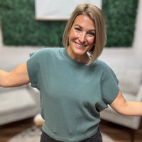 Round Neck Short Sleeve Dolman - Ash Jade