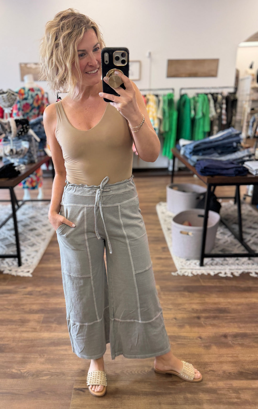 Washed Terry Wide Leg Pants - Sleet