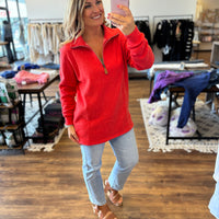 Miley - Vintage Quarter Zip Pullover - Red