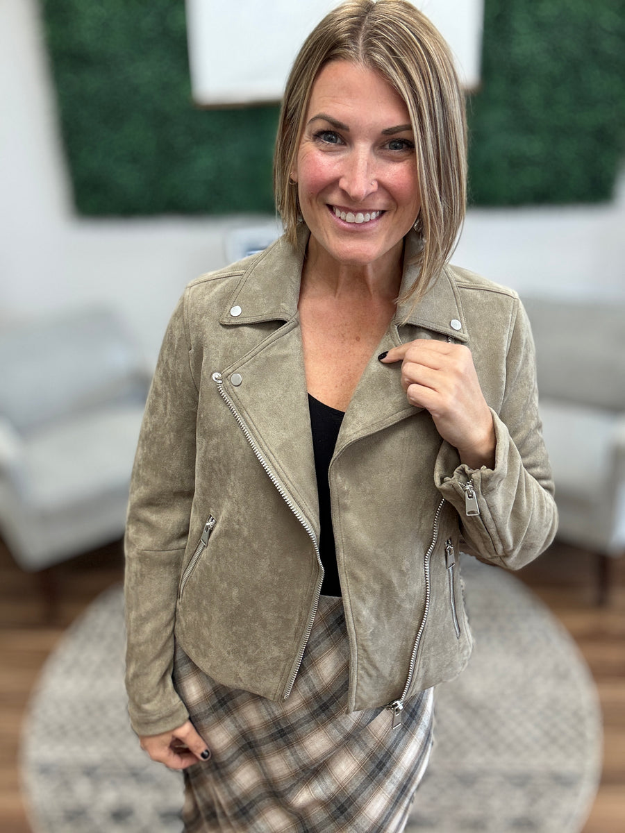 Vegan Suede Utility Moto Jacket