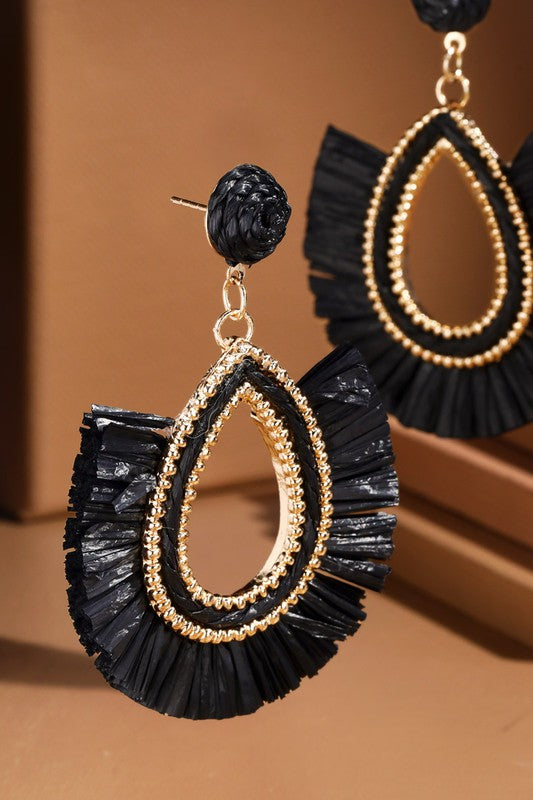 Teardrop Shaped Raffia Straw Earrings