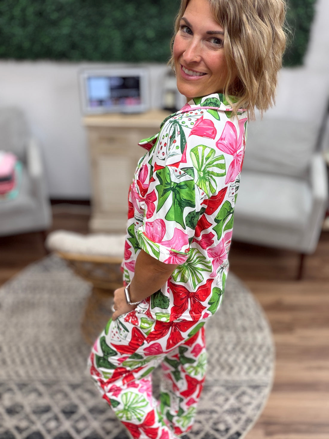 Christmas Bows Lounge Pant + Top Pajama Set