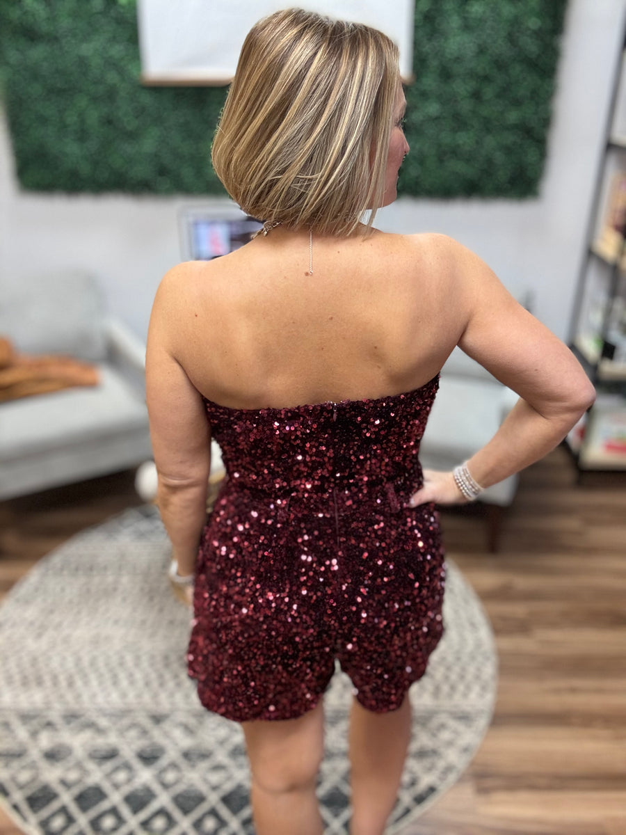 Sequin Velvet Strapless Romper