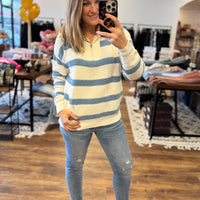 Quarter Zip Collared Stripe Sweater