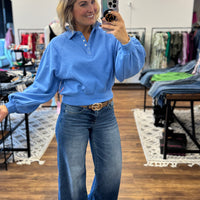 Balloon Sleeve Snap Polo - Marine Blue