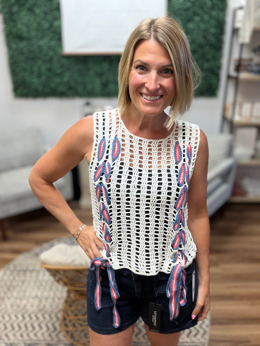 Stars, Stripes &amp; Side Ties Crochet Tank