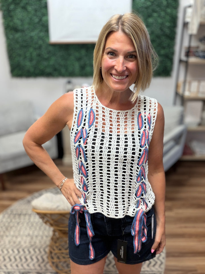 Stars, Stripes &amp; Side Ties Crochet Tank