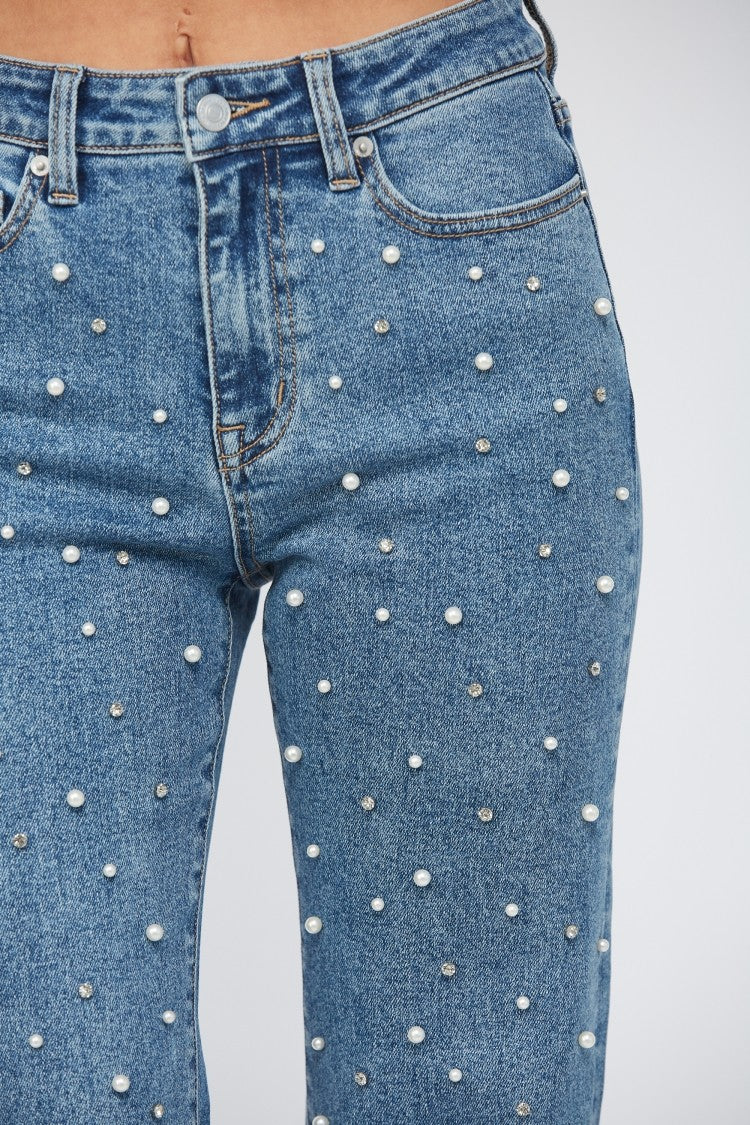 Mica - High Rise Wide Leg with Pearl Embellishments