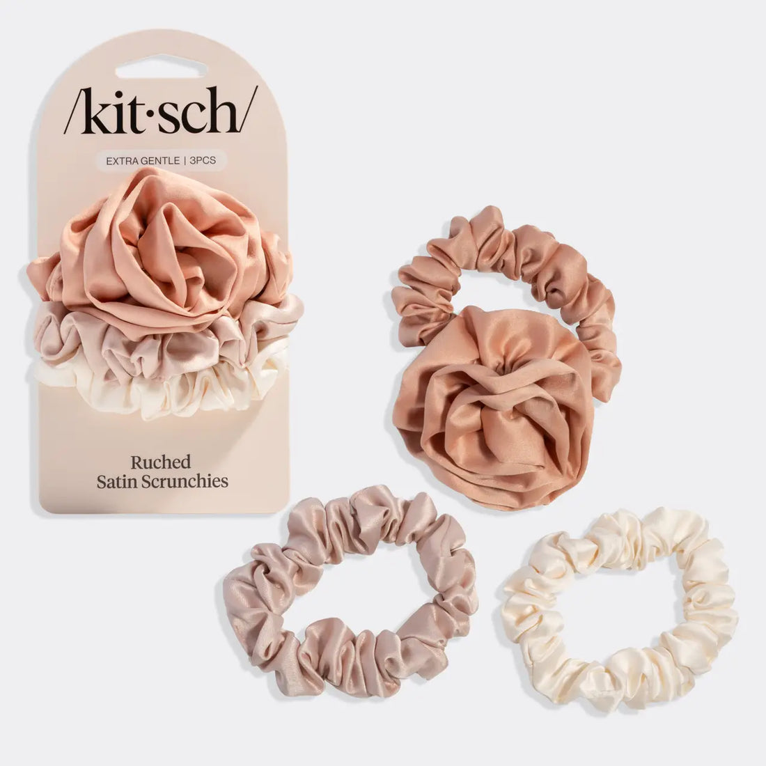Rosette Ruched Satin Scrunchies 3pc Set - Terracotta