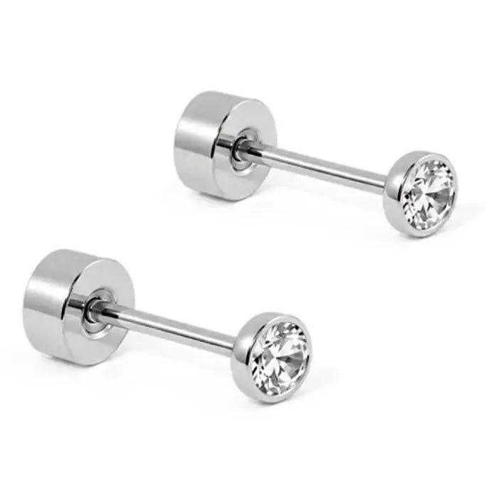 Linny Co - Micro Cooper Clear Silver Screwback Stud Earrings