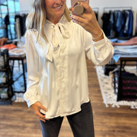 Recycled Tie Detail Blouse - Off White