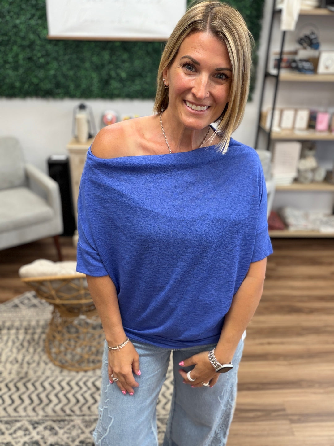 Day to Night Short Sleeve Dolman - Blue