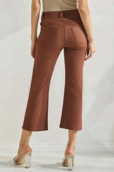 Solid Cropped Work Pants - Coffee
