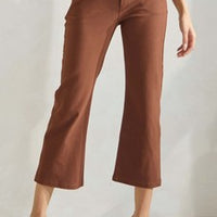 Solid Cropped Work Pants - Coffee