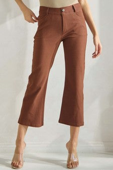 Solid Cropped Work Pants - Coffee