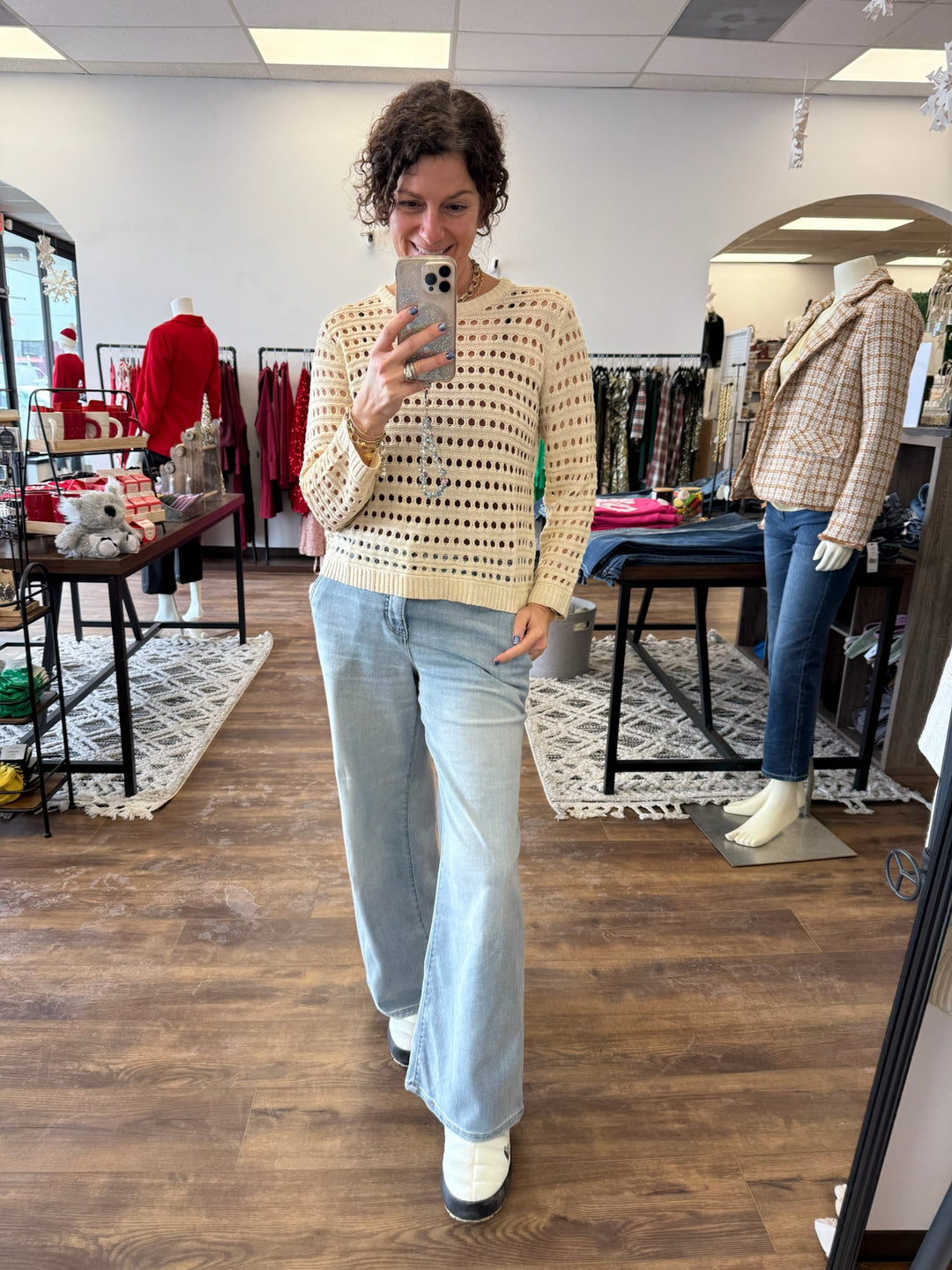 Round Neck Open Gauge Sweater - Oatmeal