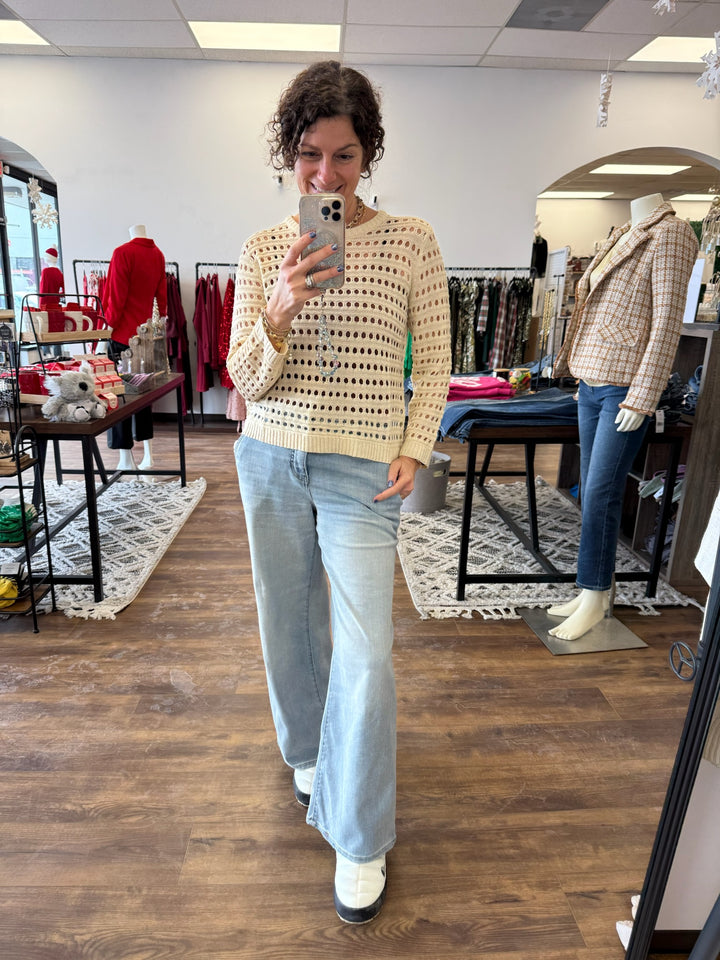 Round Neck Open Gauge Sweater - Oatmeal